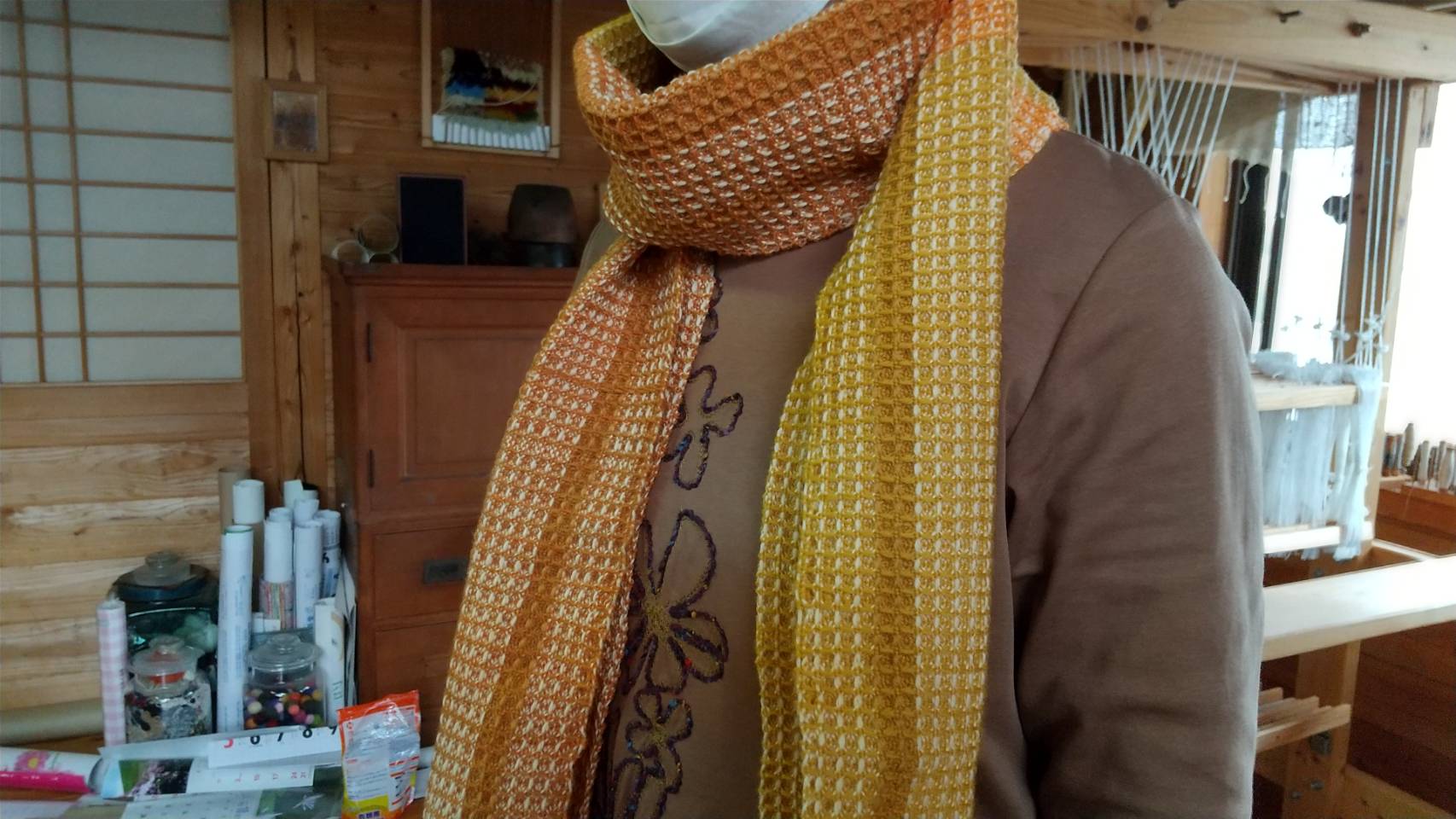 ワッフル織マフラー